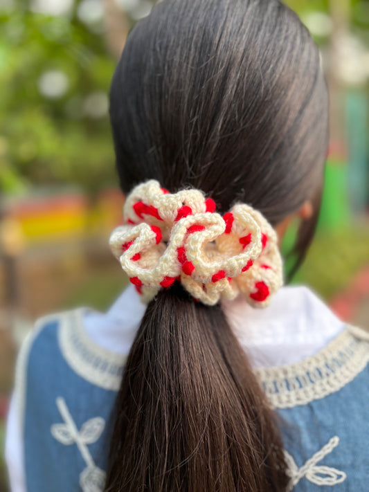 Red Heart and white scrunchy