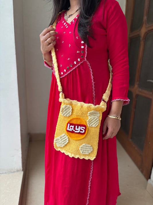 Lays inspired sling bag- Yellow