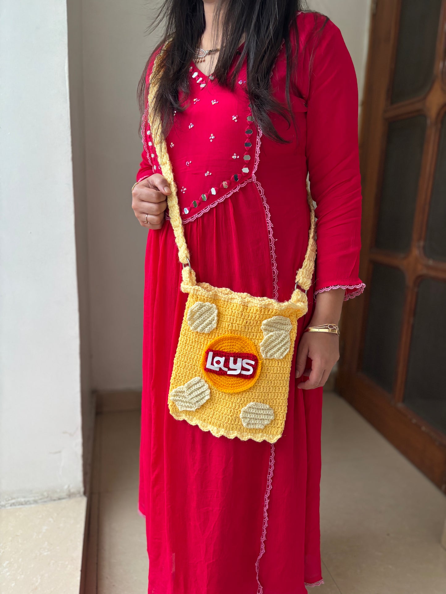 Lays inspired sling bag- Yellow