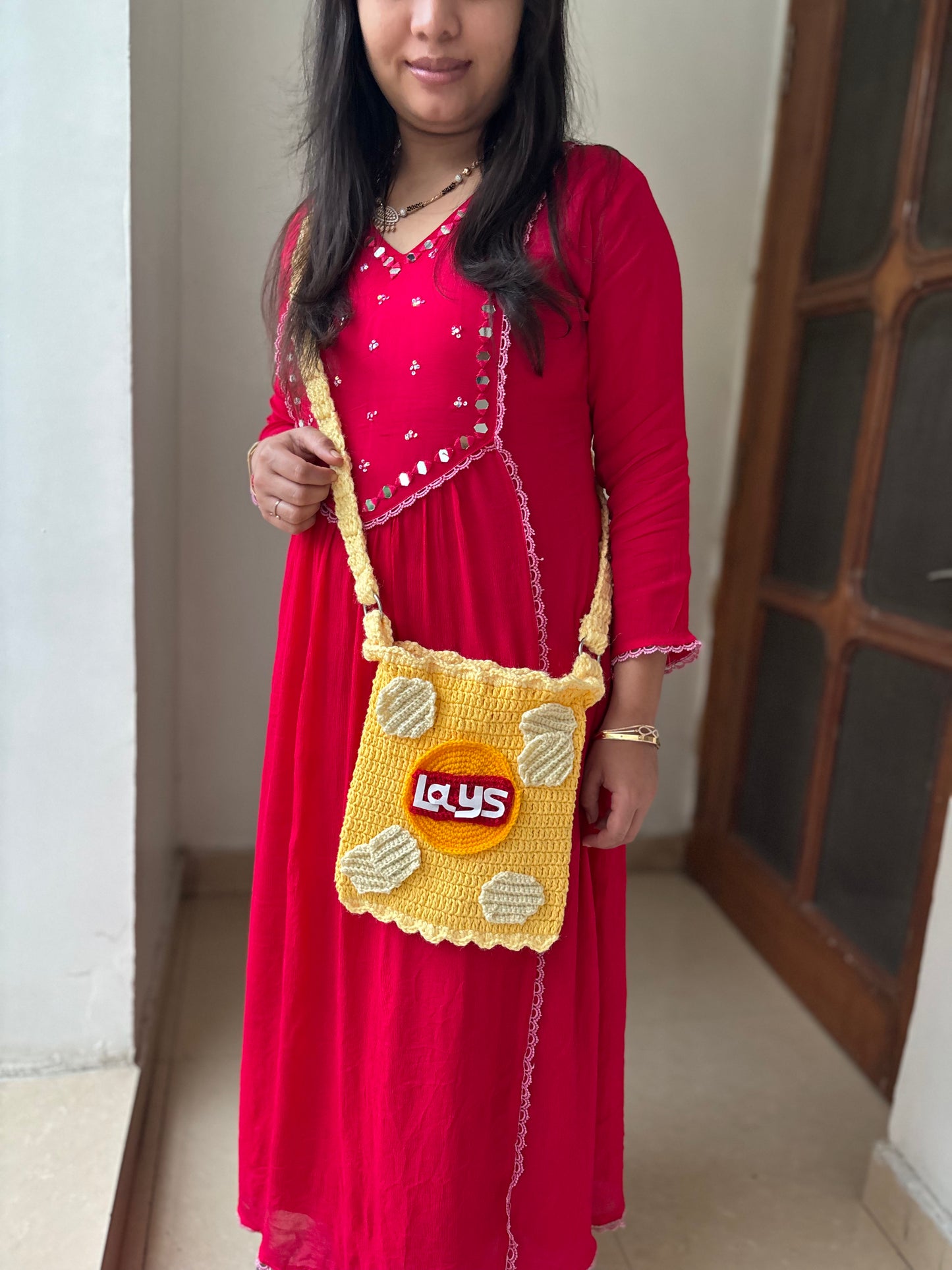 Lays inspired sling bag- Yellow