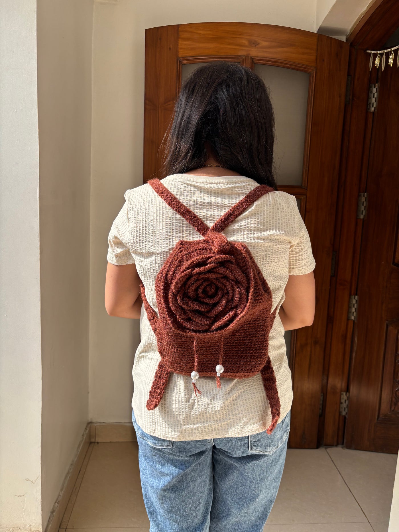Rose Bloom Backpack- Brown