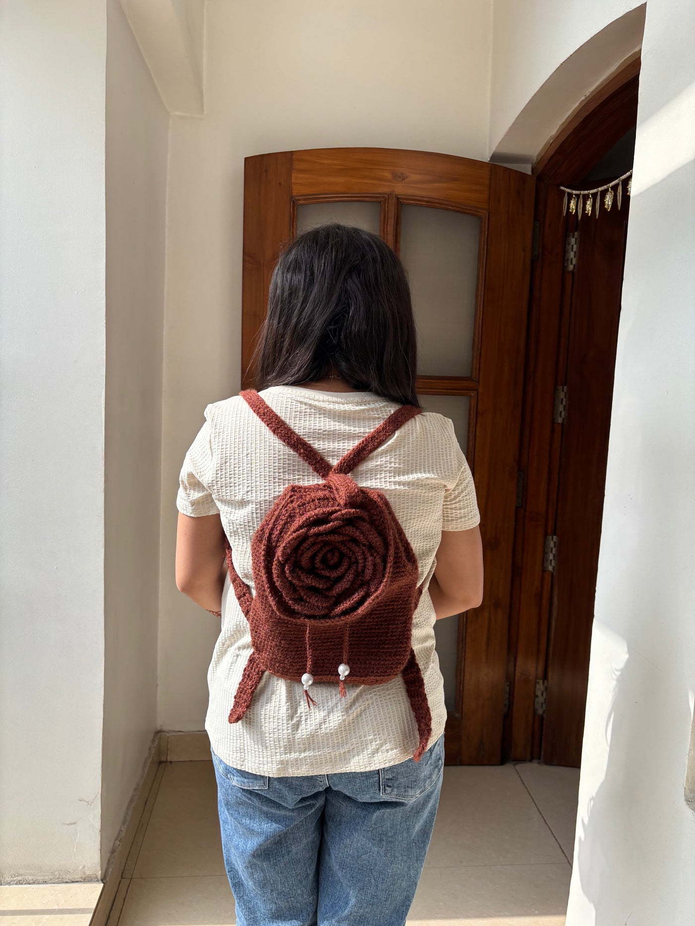 Rose Bloom Backpack- Brown