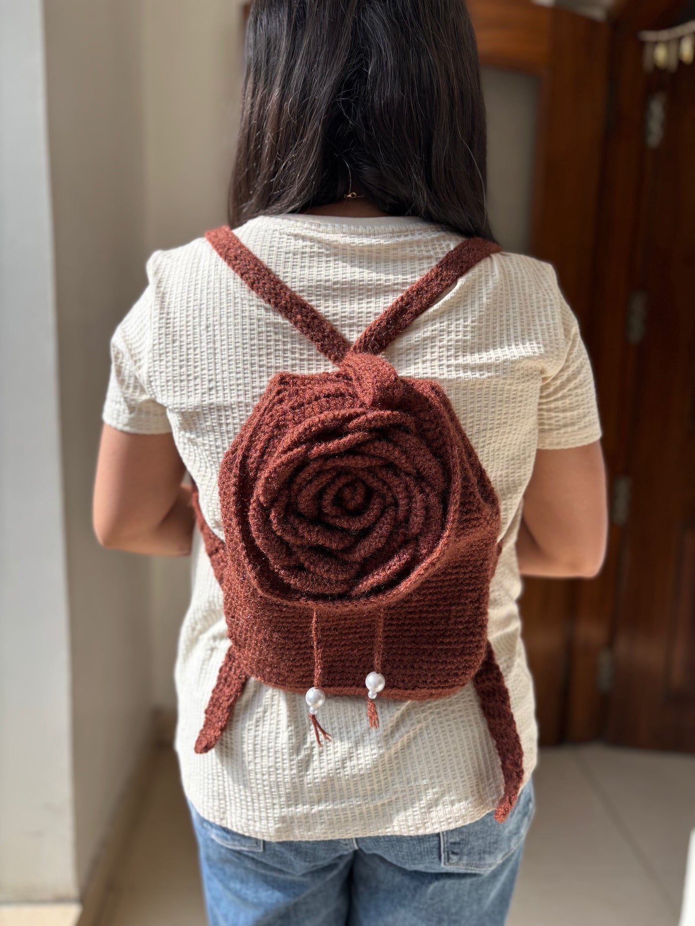 Rose Bloom Backpack- Brown