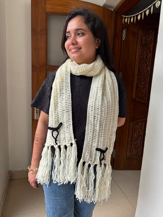 Ivory bow scarf white